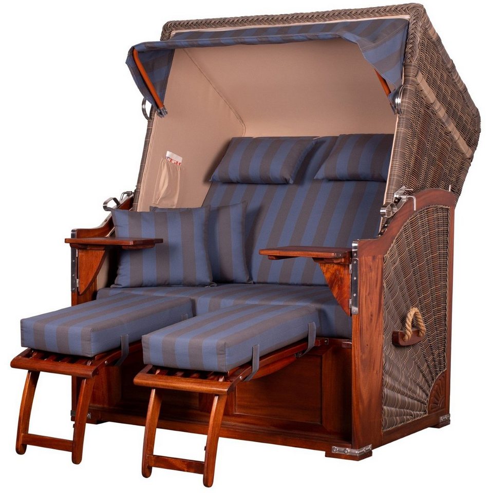 bene living Strandkorb Schaalsee 2-Sitzer Mahagoni - PE grau - Modell 582, BxTxH: 125x80x170 cm, Volllieger ca. 175 Grad, Ostsee-Strandkorb Komplettset, inkl. Liftersystem von bene living
