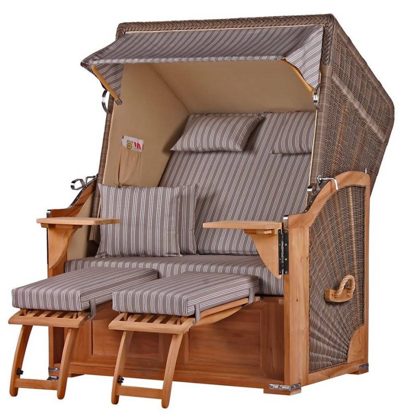 bene living Strandkorb Schaalsee 2-Sitzer Teak - PE grau - Modell 501, BxTxH: 125x80x170 cm, Volllieger ca. 175 Grad, Ostsee-Strandkorb Komplettset, inkl. Liftersystem von bene living