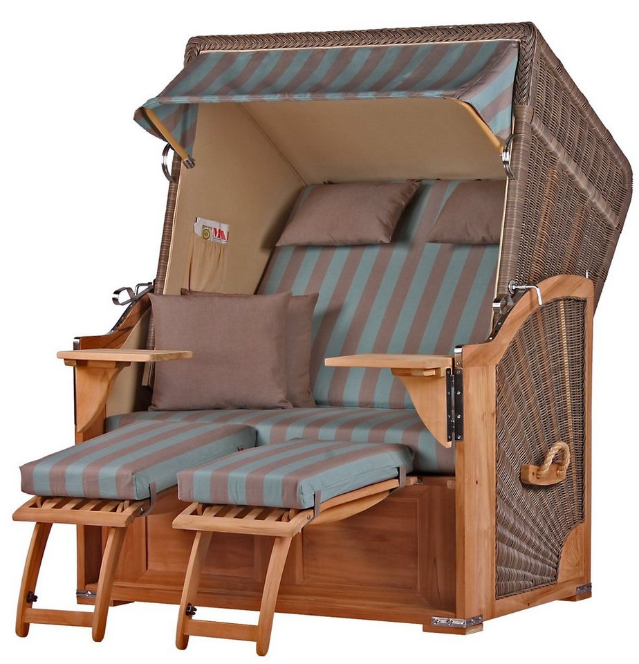 bene living Strandkorb Schaalsee 2-Sitzer Teak - PE grau - Modell 520, BxTxH: 125x80x170 cm, Volllieger ca. 175 Grad, Ostsee-Strandkorb Komplettset, inkl. Liftersystem von bene living