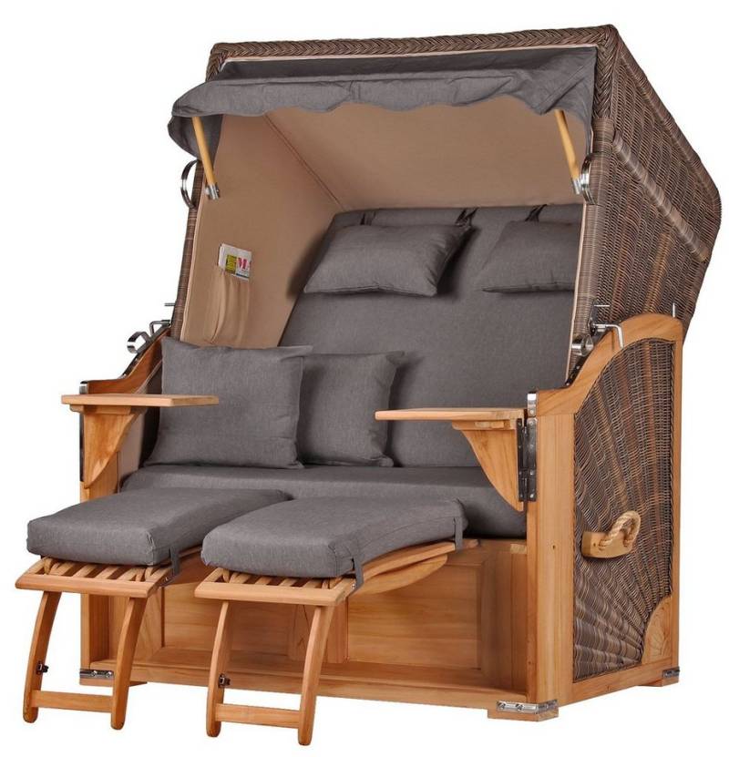 bene living Strandkorb Schaalsee 2-Sitzer Teak - PE grau - Modell 551, BxTxH: 125x80x170 cm, Volllieger ca. 175 Grad, Ostsee-Strandkorb Komplettset, inkl. Liftersystem von bene living