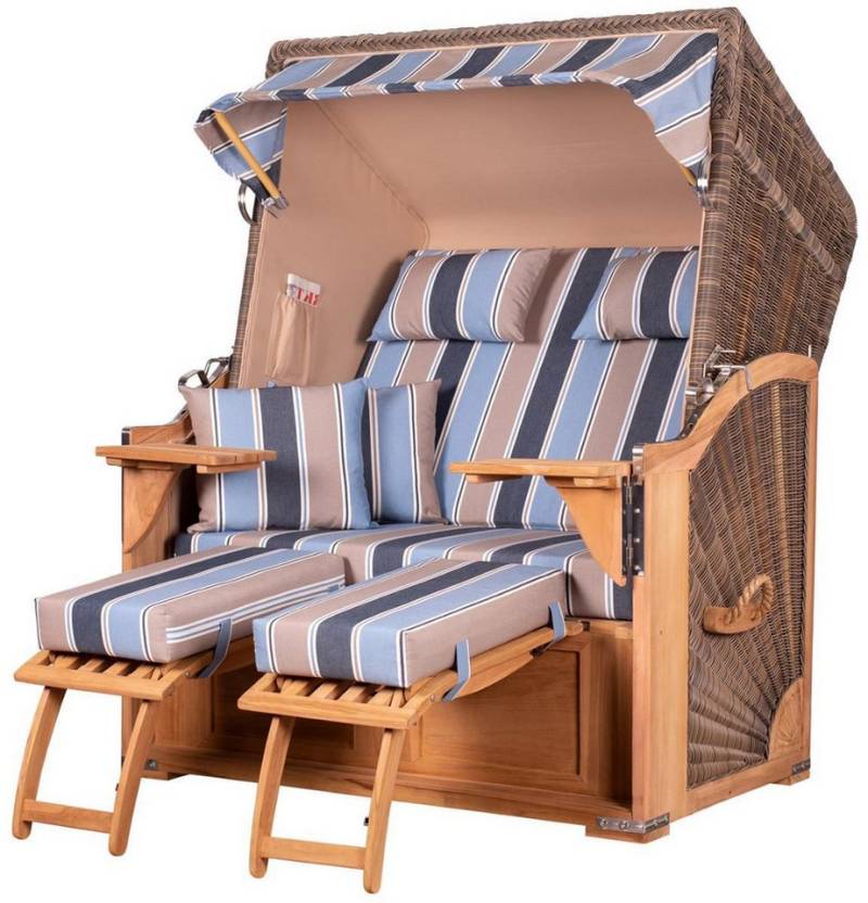 bene living Strandkorb Schaalsee 2-Sitzer Teak - PE grau - Modell 580, BxTxH: 125x80x170 cm, Volllieger ca. 175 Grad, Ostsee-Strandkorb Komplettset, inkl. Liftersystem von bene living