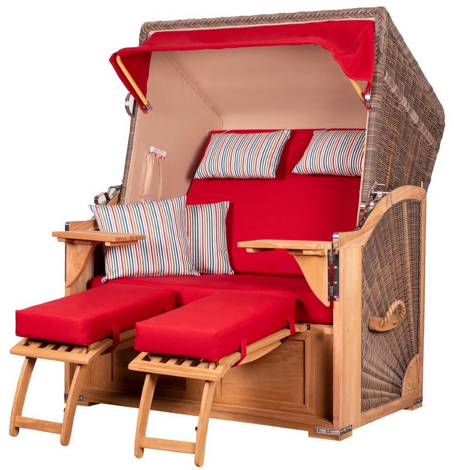 bene living Strandkorb Schaalsee 2-Sitzer Teak - PE grau - Modell 585, BxTxH: 125x80x170 cm, Volllieger ca. 175 Grad, Ostsee-Strandkorb, inkl. Liftersystem von bene living