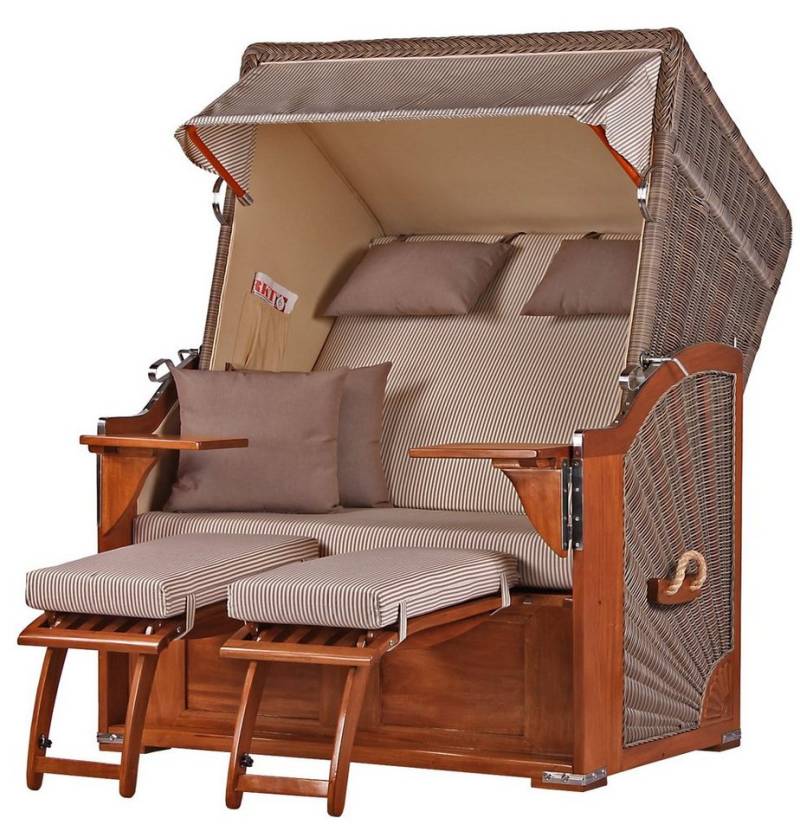 bene living Strandkorb Schaalsee 2-Sitzer Mahagoni - PE grau - Modell 510, BxTxH: 125x80x170 cm, Volllieger ca. 175 Grad, Ostsee-Strandkorb, inkl. Liftersystem von bene living