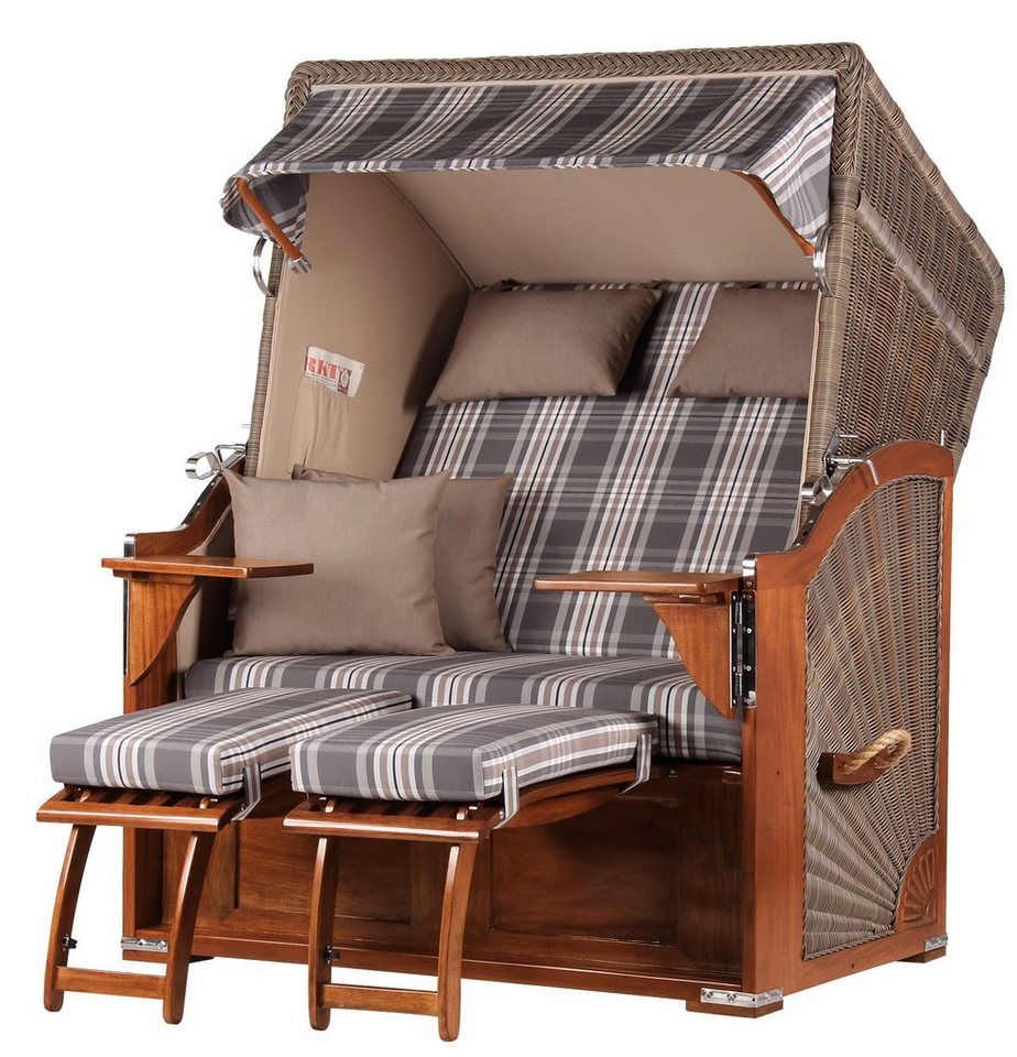 bene living Strandkorb Schaalsee 2-Sitzer Mahagoni - PE grau - Modell 522, BxTxH: 125x80x170 cm, Volllieger ca. 175 Grad, Ostsee-Strandkorb, inkl. Liftersystem von bene living