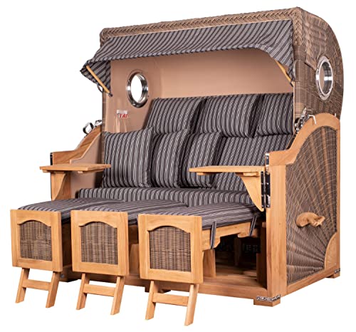 bene living Strandkorb-Set Ammersee 3-Sitzer Teak - PE grau - Modell 500 - Liftersystem von bene living