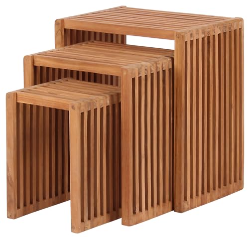 bene living Teakholz Beistelltische 3er Set-Kombination Braun von bene living