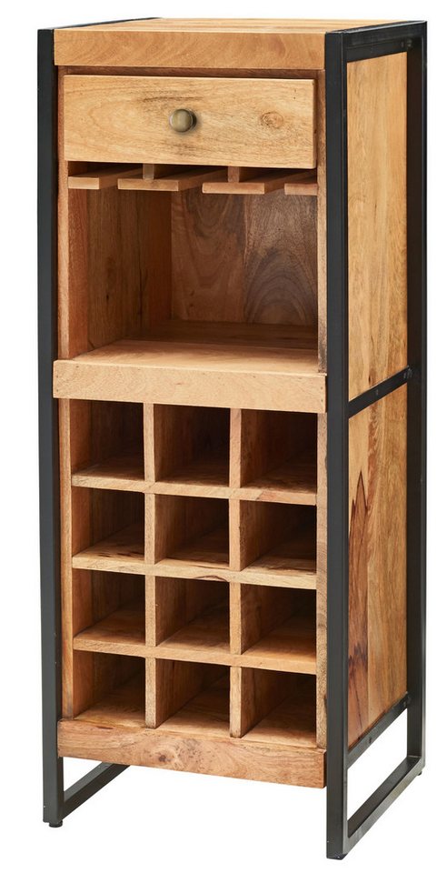 bene living Weinregal Fontana - 51 cm - Mangoholz, Massivholz - Flaschenfächer - Schublade - Ess- und Wohnzimmer von bene living