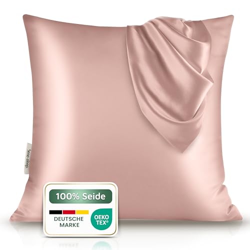 bene-sleep. Bio Seidenkissenbezug (80x80cm) für Hautregeneration - Deutsche Premium Marke. Kissenbezug 100% Bio Maulbeerseide – Beauty Geheimnis gegen Akne, Falten und Haarbruch (Rose Pink) von bene-sleep