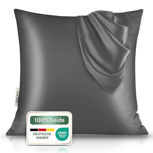 bene-sleep. Bio Seidenkissenbezug (80x80cm) für Hautregeneration - Deutsche Premium Marke. Kissenbezug 100% Bio Maulbeerseide – Beauty Geheimnis gegen Akne, Falten und Haarbruch (Midnight Gray) von bene-sleep