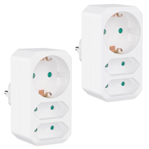 benon 2er Set Mehrfachstecker Weiß - Steckdosen-Adapter mit Kindersicherung - Doppelstecker 3680W - Multistecker 3Fach - Mehrfachsteckdose 2 Euro und 1 Schuko - Stecker mit Schutzkontakt Steckdose von benon