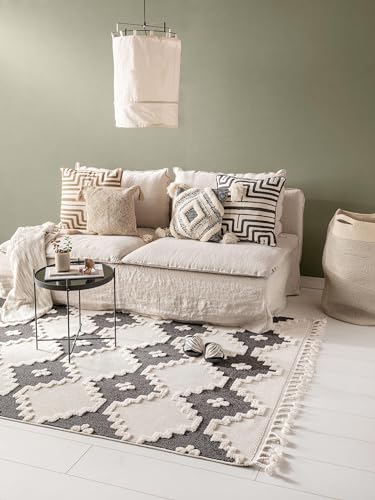 benuta pop Teppich OYO - Kunstfaser - Rechteckig & im Style: Geometrisch, Boho-Style - Pflegeleicht für Wohnzimmer Schlafzimmer, Cream/Anthrazit, 120x180 cm von benuta