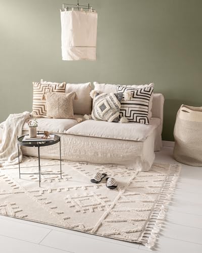 benuta pop Teppich OYO - Kunstfaser - Rechteckig & im Style: Geometrisch, Boho-Style - Pflegeleicht für Wohnzimmer Schlafzimmer, Cream, 80x150 cm von benuta