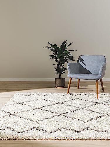 benuta pop Hochflorteppich Soho - Kunstfaser - Rechteckig & im Style: Geometrisch, Boho-Style, Ethno-Style, Hygge & Cozy - Pflegeleicht für Wohnzimmer Schlafzimmer, Cream, 80x150 cm von benuta