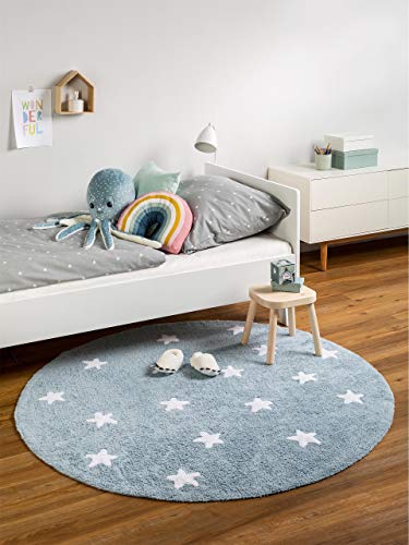 Benuta Kinderteppich Bambini Stars Blau ø 150 cm rund | Teppich für Spiel- und Kinderzimmer von benuta