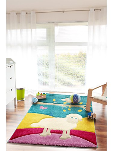 Benuta Kinderteppich Eule und Schaf Multicolor 140x200 cm | Teppich für Spiel- und Kinderzimmer von benuta