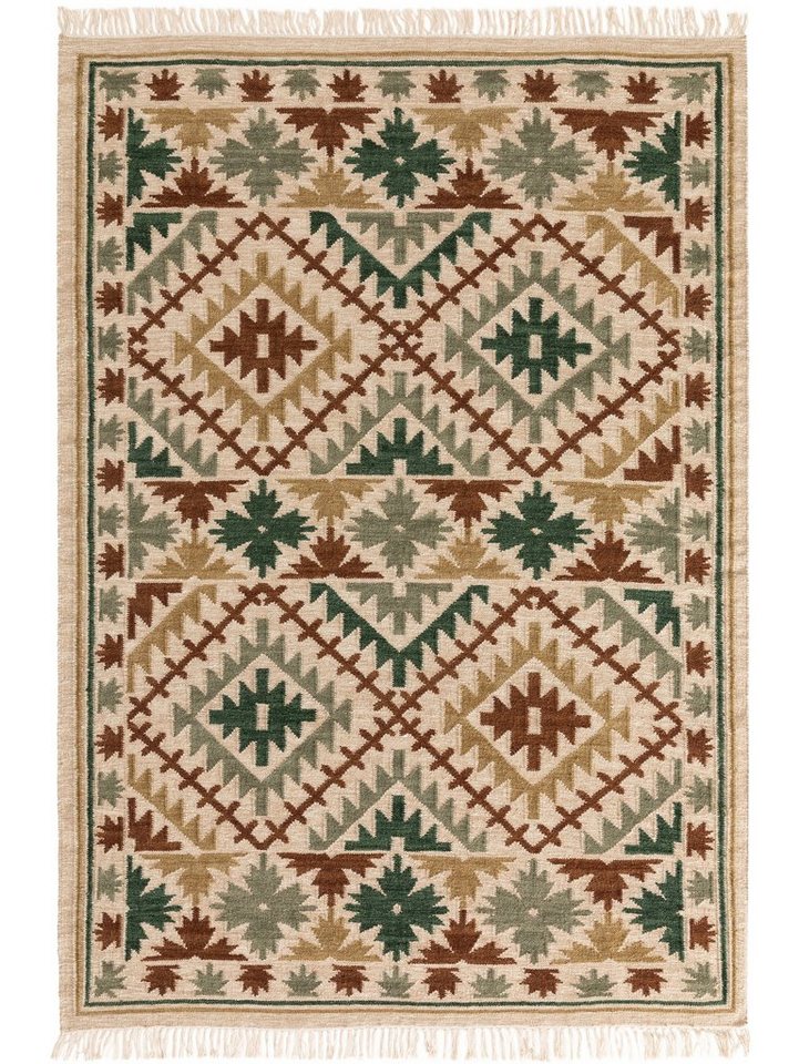 Teppich Zohra, benuta, rechteckig, Höhe: 5 mm, Wolle, handgewebt, Kelim, Ethno-Style, Wohnzimmer von benuta