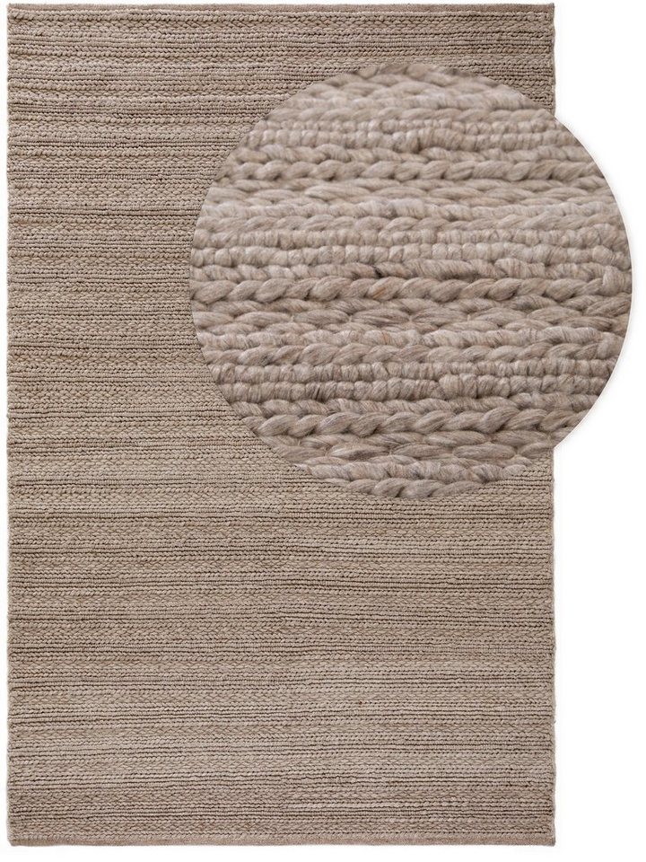 Wollteppich Dina, benuta, rechteckig, Höhe: 5 mm, Kunstfaser, Berber, Ethno-Style, Wohnzimmer von benuta