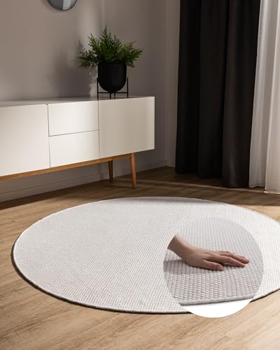 benuta Basic handgewebter Baumwollteppich Ron - Weiß 200 cm Rund - Handwebteppich aus 100% Baumwolle - Rund & im Style: Uni, Minimalistisch, Natural Living - Pflegeleicht für Wohnzimmer Schlafzimmer von benuta