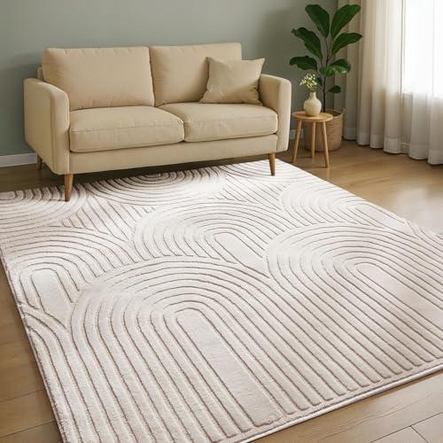 benuta Basic Teppich Claire - Creme 140x200 cm - Minimalistischer Wohnzimmerteppich im Geometrischen Retro-Stil - Pflegeleicht - Fußbodenheizung Geeignet benuta Basic Teppich Claire - Creme 140x200 cm - Minimalistischer Wohnzimmerteppich im Geometrischen Retro-Stil - Pflegeleicht - Fußbodenheizung Geeignet von benuta