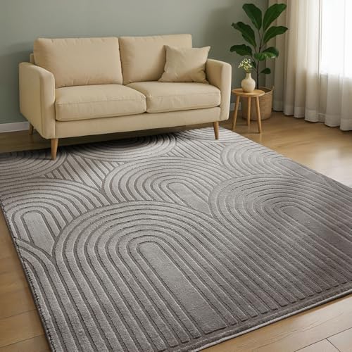 benuta Basic Teppich Claire - Grau 140x200 cm - Minimalistischer Wohnzimmerteppich im Geometrischen Retro-Stil - Pflegeleicht - Fußbodenheizung Geeignet von benuta