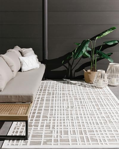 benuta Basic Teppich Flora - Kunstfaser - Outdoor geeignet - Rechteckig & im Style: Abstrakt, Geometrisch - Pflegeleicht für Wohnzimmer Schlafzimmer, Beige A2, 120x170 cm von benuta
