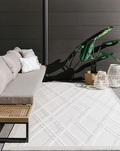 benuta Basic Teppich Flora - Kunstfaser - Outdoor geeignet - Rechteckig & im Style: Abstrakt, Geometrisch - Pflegeleicht für Wohnzimmer Schlafzimmer, Cream A1, 120x170 cm von benuta