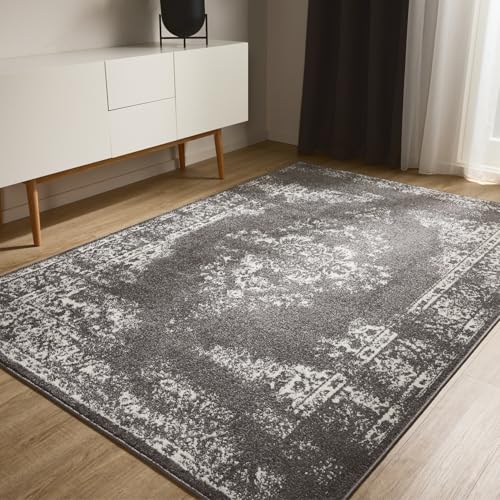 benuta Basic Teppich Sia - Grau 120x170 cm - Kunstfaser - Rechteckig & im Style: Vintage, Boho-Style, Retro - Pflegeleicht für Wohnzimmer Schlafzimmer von benuta