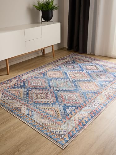 benuta Basic Waschbarer Teppich George - Blau 200x300 cm - Kunstfaser - Rechteckig & im Style: Vintage, Elegant, Retro - Pflegeleicht für Wohnzimmer Schlafzimmer benuta Basic Waschbarer Teppich George - Blau 200x300 cm - Kunstfaser - Rechteckig & im Style: Vintage, Elegant, Retro - Pflegeleicht für Wohnzimmer Schlafzimmer von benuta