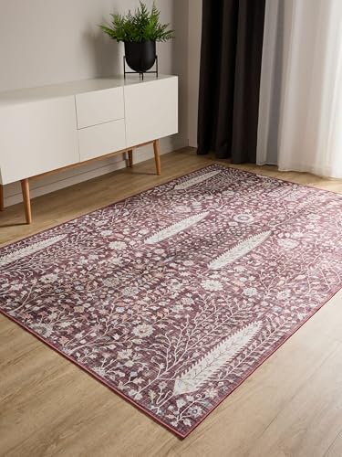 benuta Basic Waschbarer Teppich George - Bordeaux 80x150 cm - Kunstfaser - Rechteckig & im Style: Vintage, Elegant, Retro - Pflegeleicht für Wohnzimmer Schlafzimmer von benuta