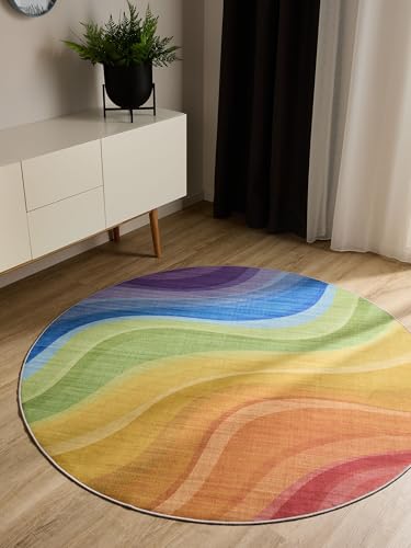 benuta Basic Waschbarer Teppich George - Multicolor/Lila 120 cm Rund - Kunstfaser - Rund & im Style: Abstrakt - Pflegeleicht für Wohnzimmer Schlafzimmer benuta Basic Waschbarer Teppich George - Multicolor/Lila 120 cm Rund - Kunstfaser - Rund & im Style: Abstrakt - Pflegeleicht für Wohnzimmer Schlafzimmer von benuta