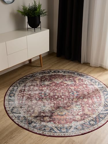 benuta Basic Waschbarer Teppich George - Multicolor 120 cm Rund - Kunstfaser - Rund & im Style: Vintage, Elegant, Retro - Pflegeleicht für Wohnzimmer Schlafzimmer von benuta