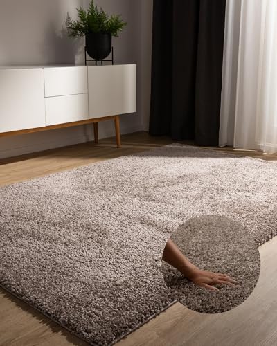 benuta Basic Hochflorteppich Teppich Wohnzimmer Sohari - Taupe 300x400 cm - Minimalistischer Look - Weich & Waschbar - Für Schlafzimmer, Flur oder Esszimmer - Geeignet für Fußbodenheizung von benuta