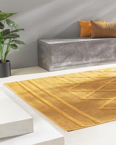 benuta Nest In- & Outdoor Teppich Bonte - Gelb 120x170 cm - Strapazierfähig & Pflegeleicht - Für Balkon, Terrasse, Garten - Küchenteppich & Wohnzimmerteppich - Geometrisch, Boho-Style, Hygge Cozy von benuta