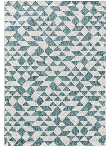 benuta Nest Teppich Cleo - Kunstfaser - Outdoor geeignet - Rechteckig & im Style: Geometrisch, Retro - Pflegeleicht für Wohnzimmer Schlafzimmer | Blau | 160x230 cm von benuta