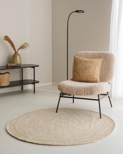 benuta Pure Jute Teppich Jutta - Ivory Rund 160 cm - Handgewebter Wohnzimmerteppich - Natürliches Boho Design - Für Fußbodenheizung geeignet von benuta