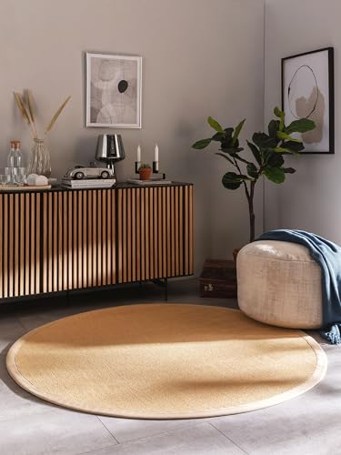 benuta Nest Sisalteppich Sana - 100% Sisal - Rund & im Style: Bordüre, Uni, Natural Living - Pflegeleicht für Wohnzimmer Schlafzimmer, Beige, ø 200 cm rund von benuta