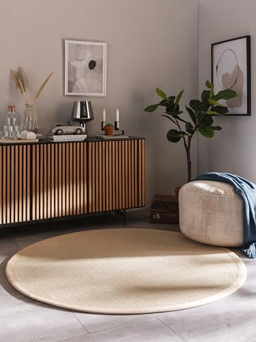 benuta Nest Sisalteppich Sana - 100% Sisal - Rund & im Style: Bordüre, Uni, Natural Living - Pflegeleicht für Wohnzimmer Schlafzimmer, Cream, ø 200 cm rund von benuta