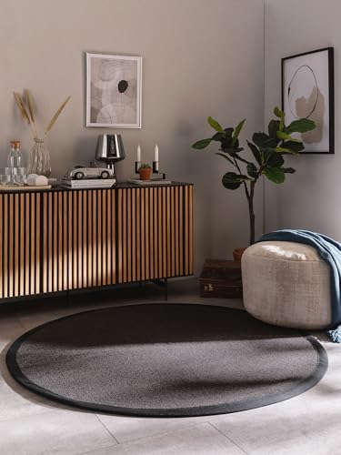 benuta Nest Sisalteppich Sana - 100% Sisal - Rund & im Style: Bordüre, Uni, Natural Living - Pflegeleicht für Wohnzimmer Schlafzimmer, Schwarz, ø 150 cm rund von benuta