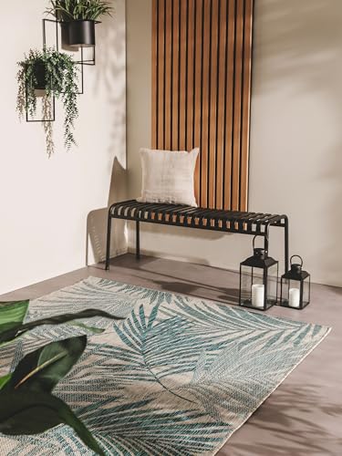 benuta Nest Teppich Cleo - Blau 80x150 cm - Kunstfaser - Outdoor geeignet - Rechteckig & im Style: Botanicals & Florals - Pflegeleicht für Wohnzimmer Schlafzimmer von benuta