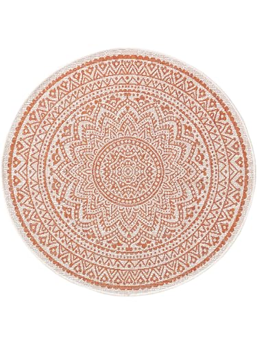 benuta Nest Teppich Cleo - Kunstfaser - Outdoor geeignet - Rund & im Style: Geometrisch, , Boho-Style, Ethno-Style, Orient Style - Pflegeleicht für Wohnzimmer Schlafzimmer | Orange | ø 120 cm rund von benuta