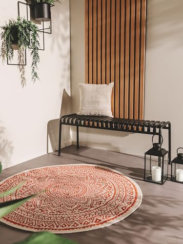 benuta Nest Teppich Cleo - Kunstfaser - Outdoor geeignet - Rund & im Style: Geometrisch, , Boho-Style, Ethno-Style, Orient Style - Pflegeleicht für Wohnzimmer Schlafzimmer | Orange | ø 120 cm rund von benuta