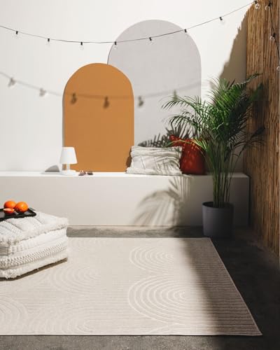 benuta Pop In- & Outdoor Teppich Mars - Creme 200x290 cm - Geometrischer Relief Wohnzimmerteppich - Leicht zu Reinigen - Strapazierfähig - Fußbodenheizung Geeignet von benuta