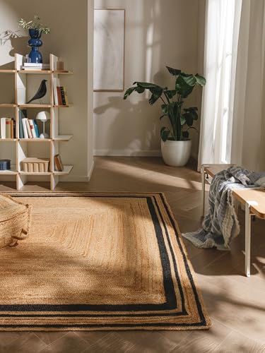 benuta Pure Jute Teppich Jutta - Schwarz 200x300 cm - Handgewebter Wohnzimmerteppich - Natürliches Boho Design - Für Fußbodenheizung geeignet von benuta