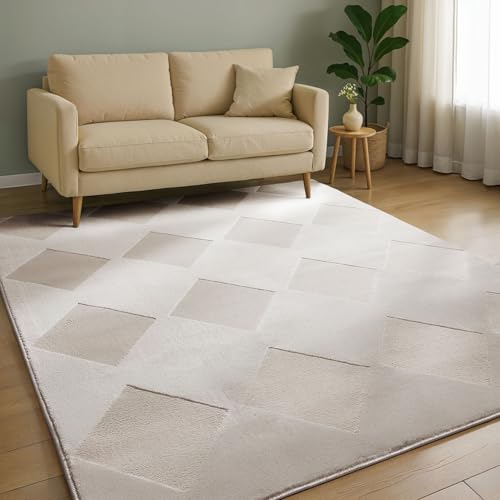 benuta Basic Teppich Claire - Creme 120x170 cm - Minimalistischer Wohnzimmerteppich im Geometrischen Retro-Stil - Pflegeleicht - Fußbodenheizung Geeignet von benuta