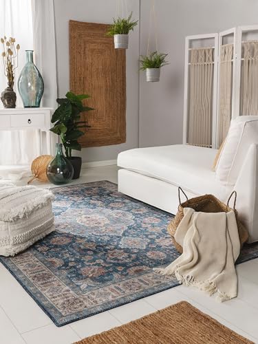 benuta pop Teppich Laury - Kunstfaser - Rechteckig & im Style: Vintage - Pflegeleicht für Wohnzimmer Schlafzimmer, Blau, 120x170 cm von benuta