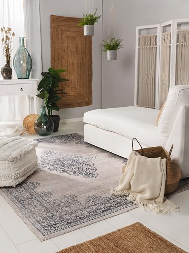 benuta pop Teppich Laury - Kunstfaser - Rechteckig & im Style: Vintage - Pflegeleicht für Wohnzimmer Schlafzimmer, Grau, 160x230 cm von benuta