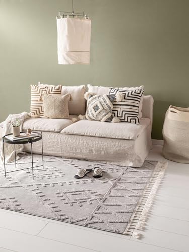 benuta pop Teppich OYO - Kunstfaser - Rechteckig & im Style: Geometrisch, Boho-Style - Pflegeleicht für Wohnzimmer Schlafzimmer, Hellgrau, 200x290 cm von benuta