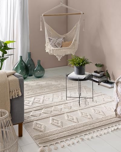 benuta pop Teppich OYO - Kunstfaser - Rechteckig & im Style: Geometrisch, Boho-Style - Pflegeleicht für Wohnzimmer Schlafzimmer, Cream/Beige, 80x150 cm von benuta