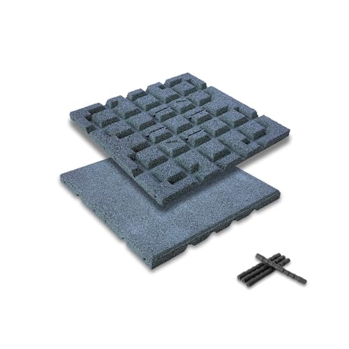 bepco Fallschutzmatte 4er Set - Gummimatte, Bodenmatte, stoßdämpfend & rutschfest, mit 16 Verbindungsstiften, aus recyceltem Gummi, für Wege/Terassen/Spiel &-Sportanlagen (Grau, 40 x 40 x 2,5cm) von bepco