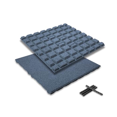 bepco Fallschutzmatte 4er Set - Gummimatte, Bodenmatte, stoßdämpfend & rutschfest, mit 16 Verbindungsstiften, aus recyceltem Gummi, für Wege/Terassen/Spiel &-Sportanlagen (Grau, 50 x 50 x 2,5cm) von bepco